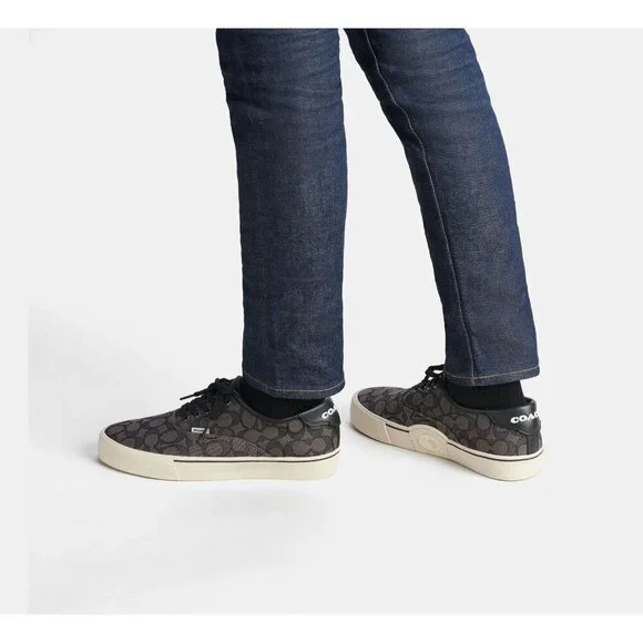 Coach Men's Size 11.5 Lace-up Sneakers Black Signature Jacquard Skate Low Top - Picture 6 of 6